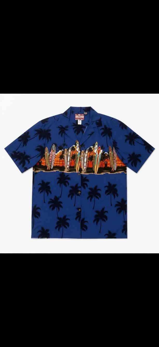 RJC Men's M Cotton Woven Hawaiian Palm Tree Short Sleeve Button-Up Shirt